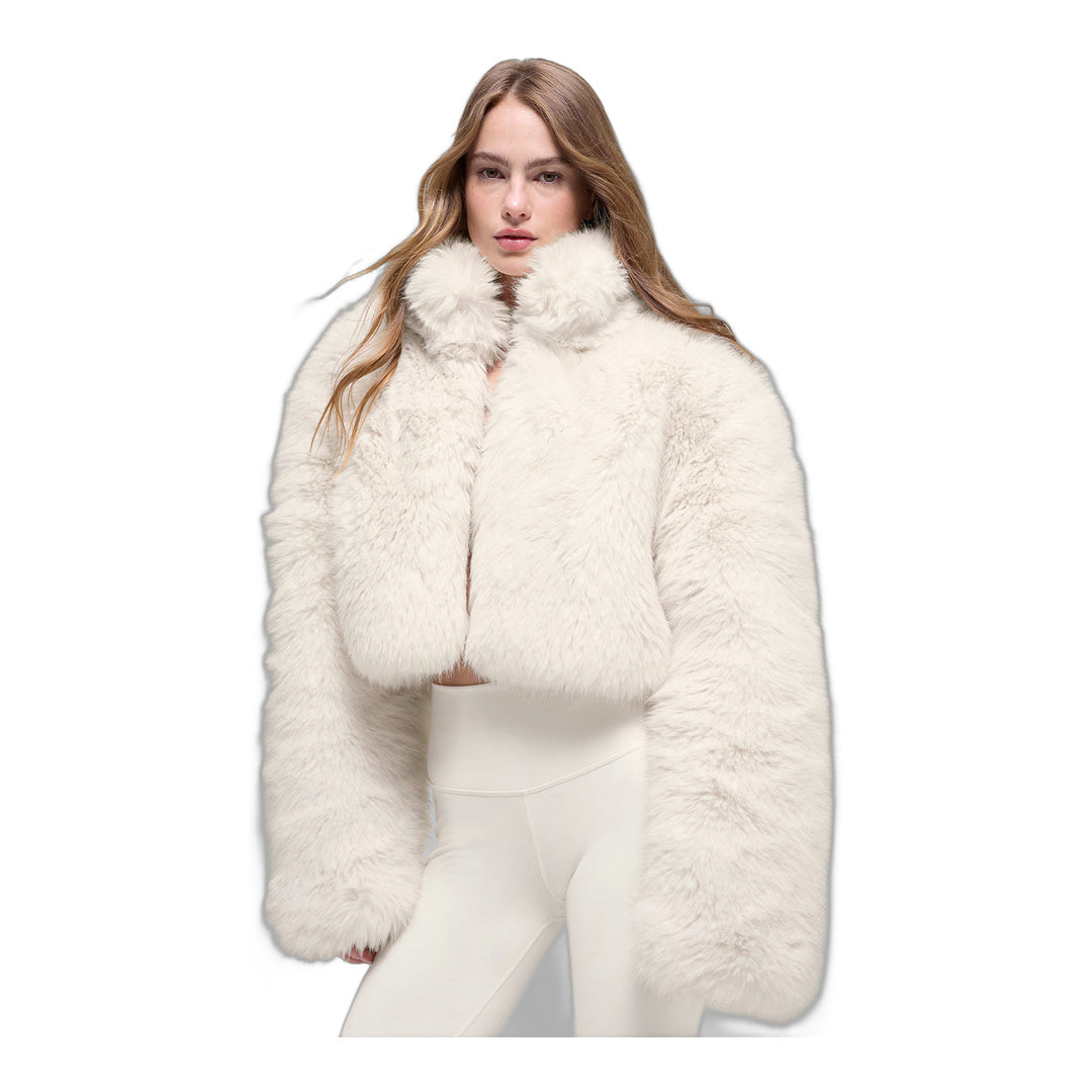 alo Opulent Faux Fur Cropped Jacket - Ivory