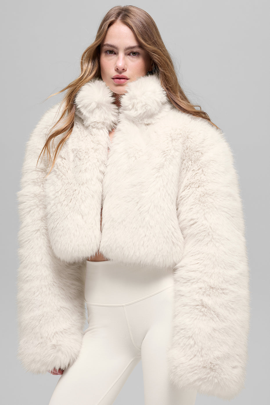 alo Opulent Faux Fur Cropped Jacket - Ivory