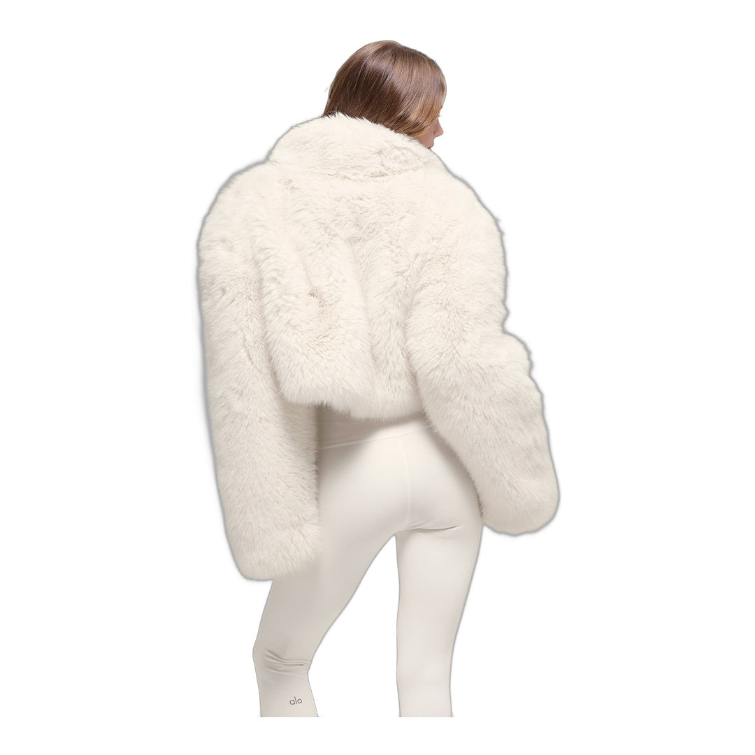 alo Opulent Faux Fur Cropped Jacket - Ivory