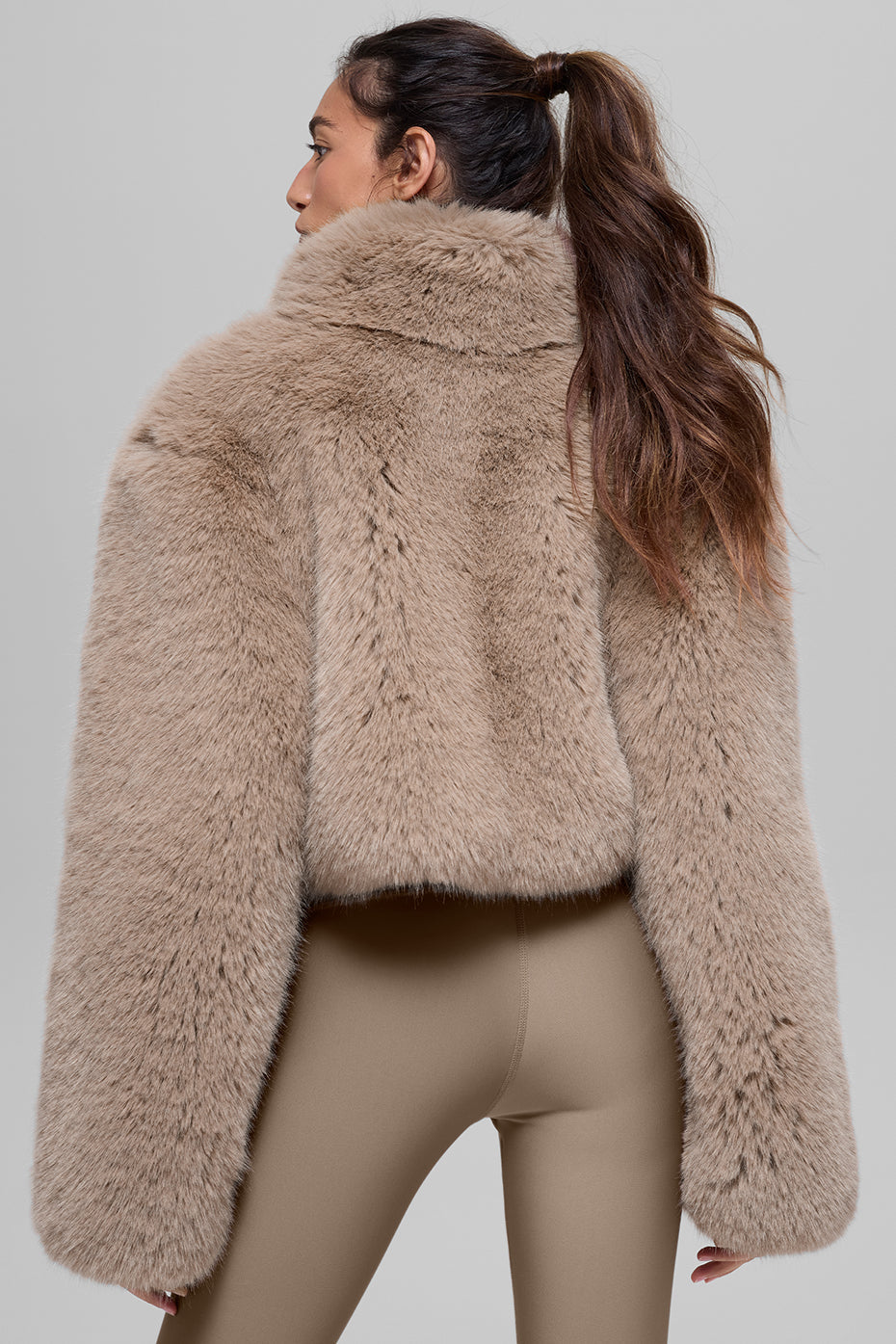 alo Opulent Faux Fur Cropped Jacket - Oat