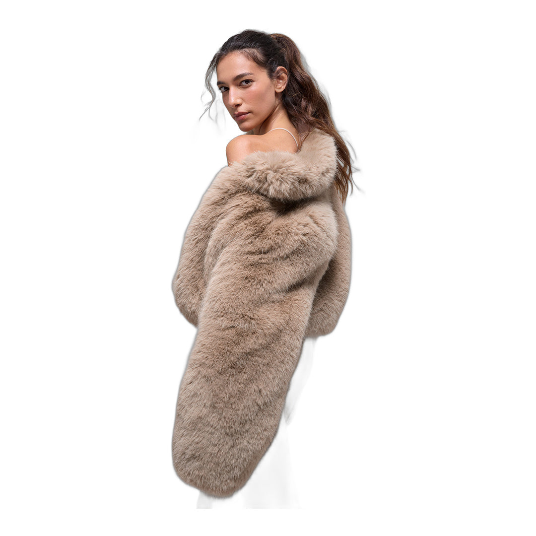 alo Opulent Faux Fur Cropped Jacket - Oat