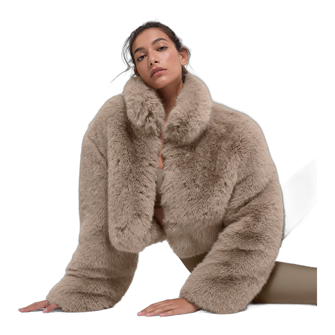 alo Opulent Faux Fur Cropped Jacket - Oat