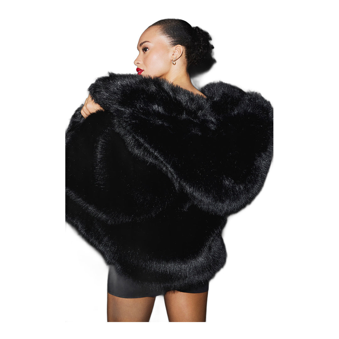 alo Opulent Faux Fur Statement Jacket - Black