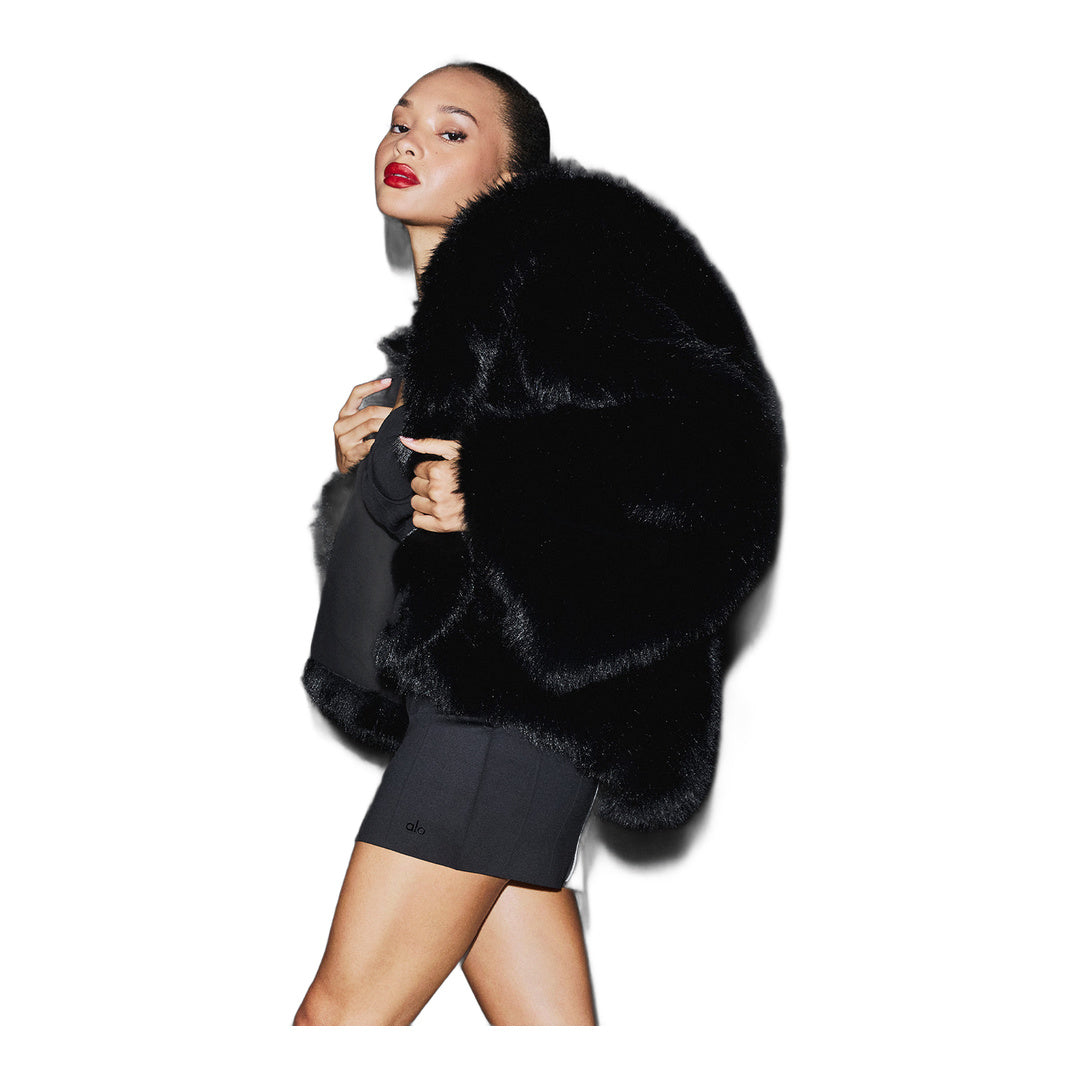 alo Opulent Faux Fur Statement Jacket - Black