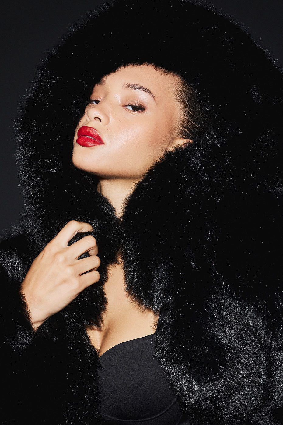 alo Opulent Faux Fur Statement Jacket - Black
