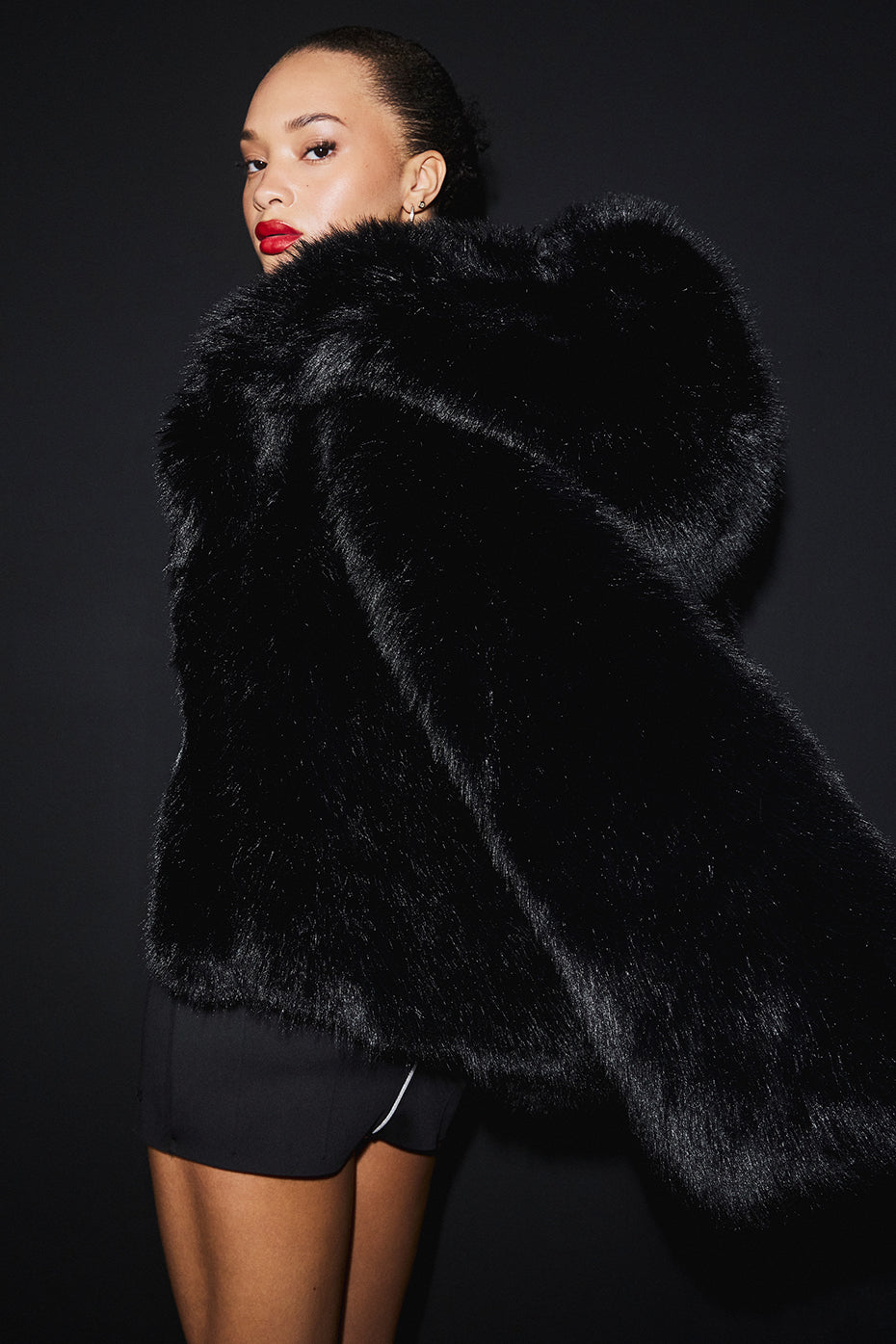 alo Opulent Faux Fur Statement Jacket - Black