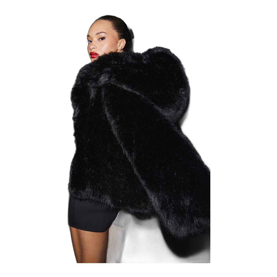 alo Opulent Faux Fur Statement Jacket - Black