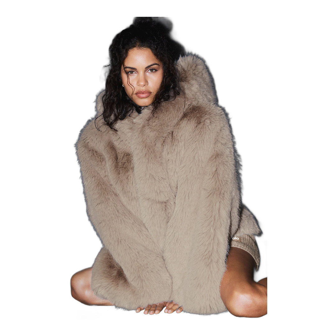 alo Opulent Faux Fur Statement Jacket - Oat