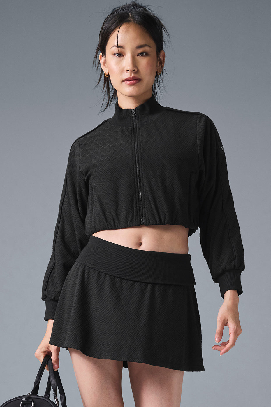 alo Cropped Doubles Only Full Zip Jacket - Black