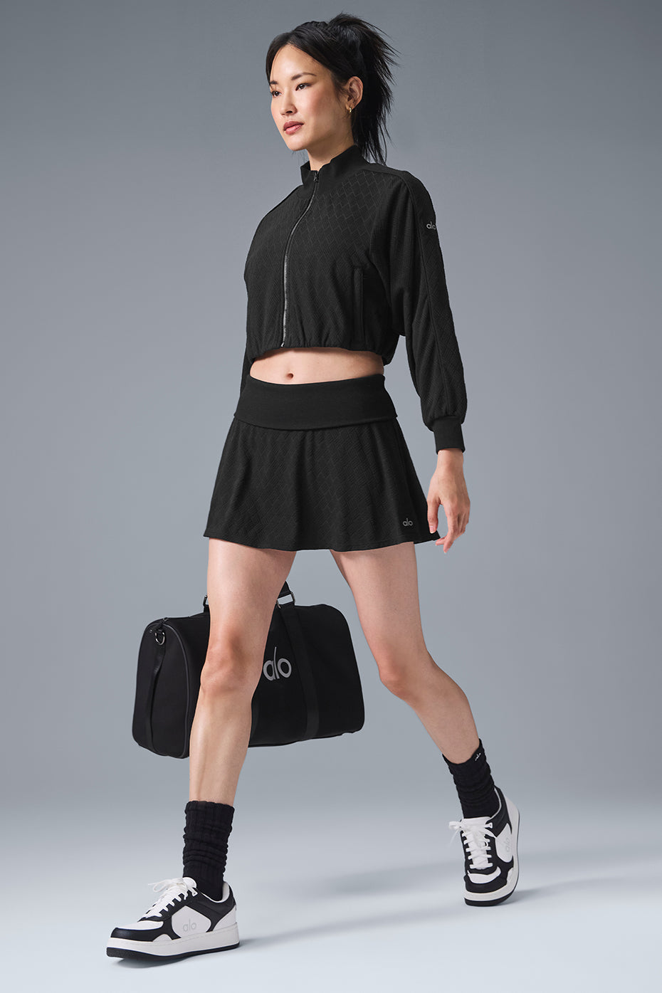 alo Cropped Doubles Only Full Zip Jacket - Black