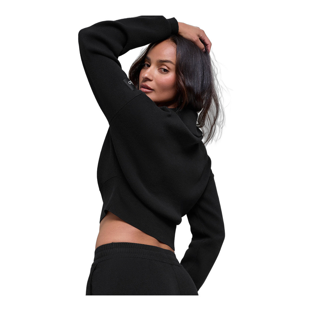 alo Scholar Knit Cropped Full Zip Jacket - Black