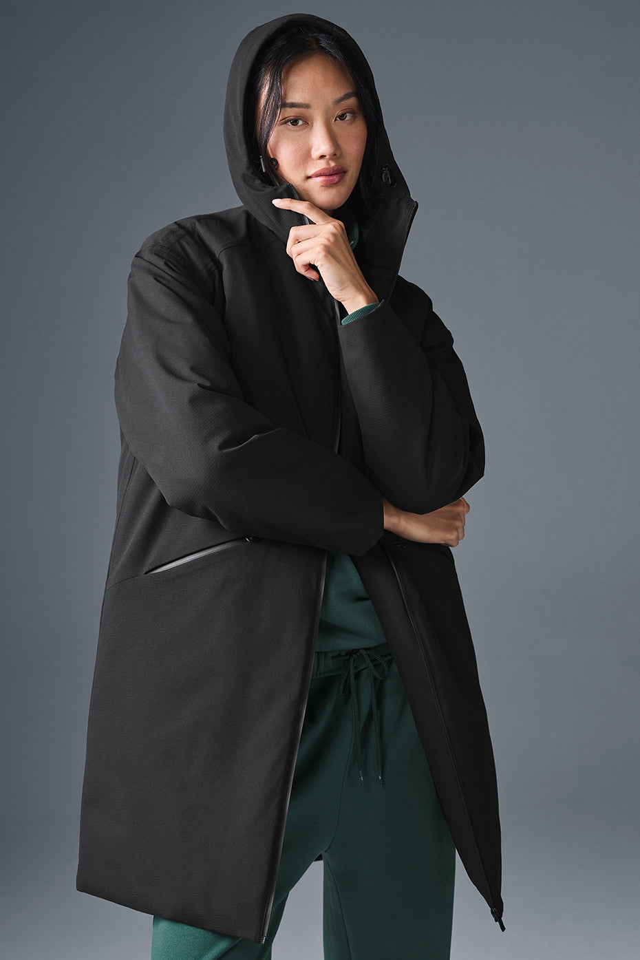 alo Rain Or Shine Puffer Long Coat - Black