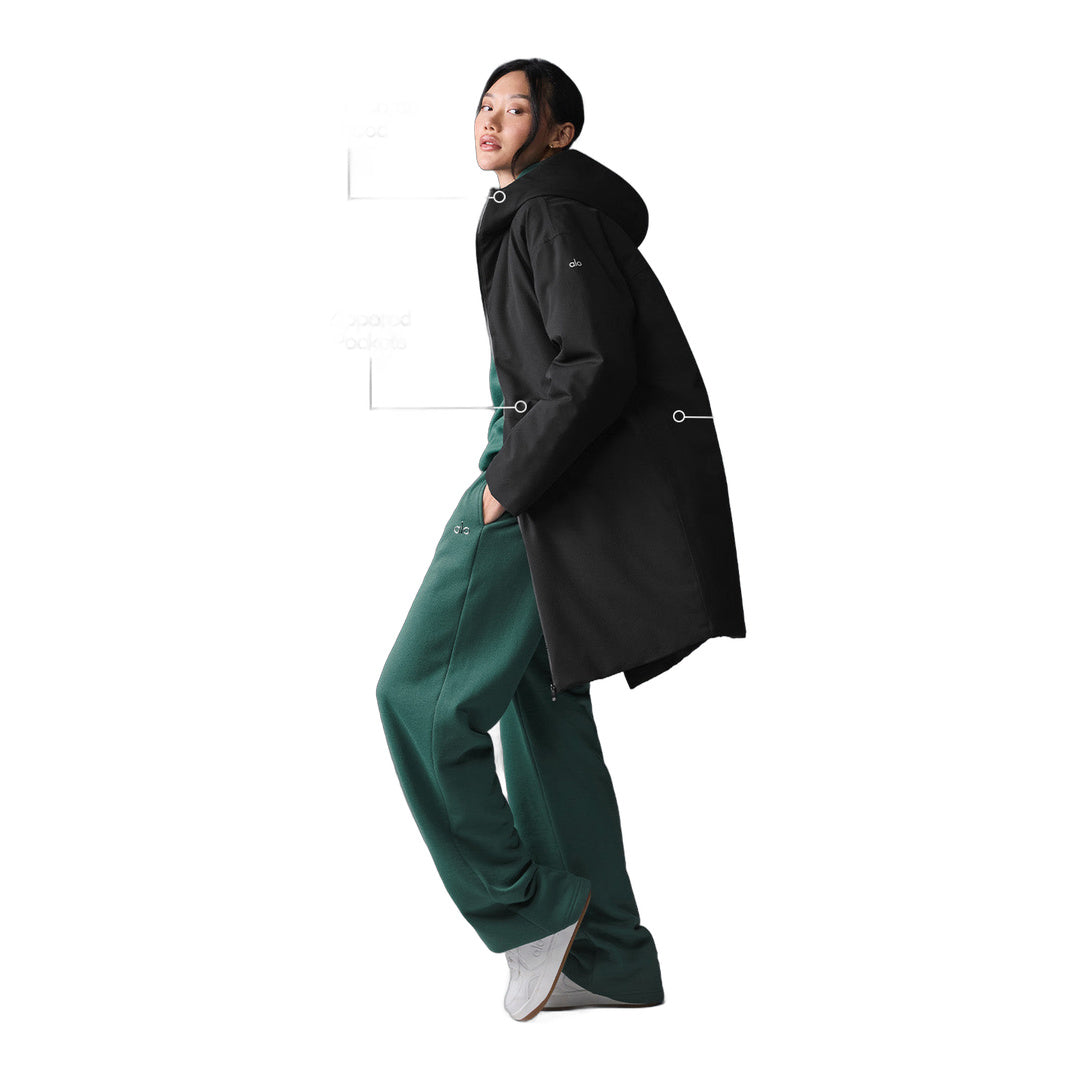 alo Rain Or Shine Puffer Long Coat - Black