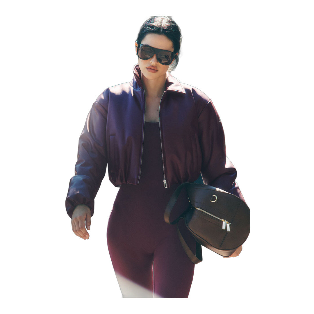 alo Faux Leather Cropped Premier Bomber - Burgundy