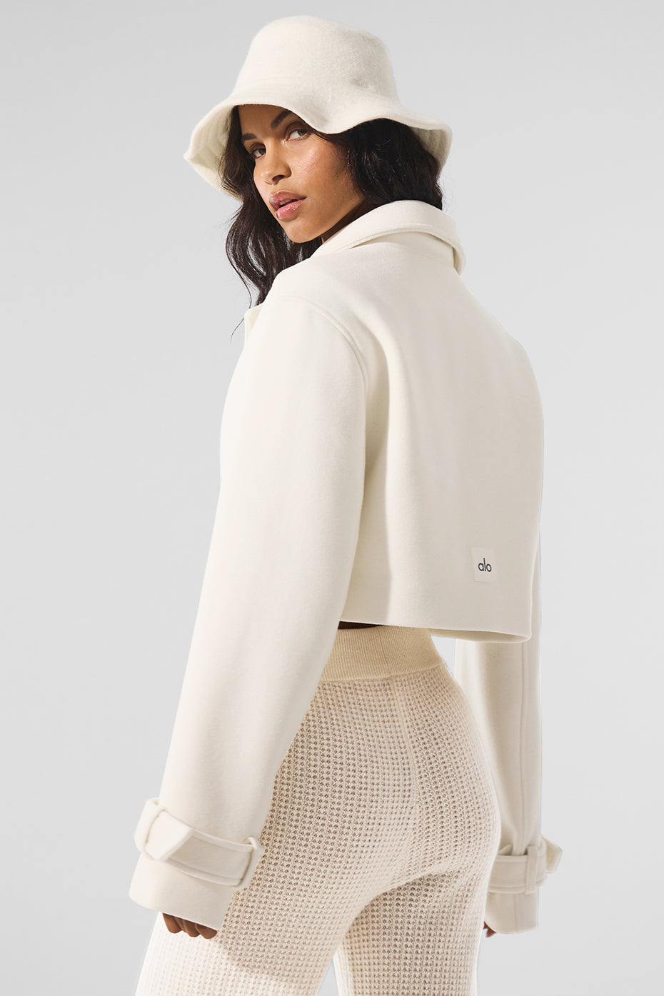 alo Wool Cropped Metro Trench - Ivory