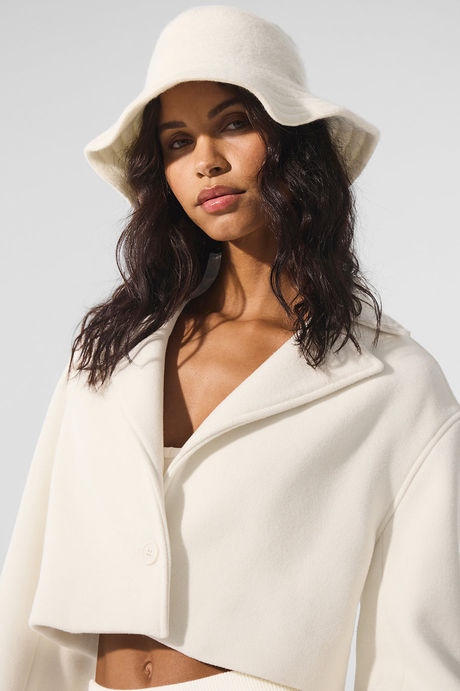 alo Wool Cropped Metro Trench - Ivory