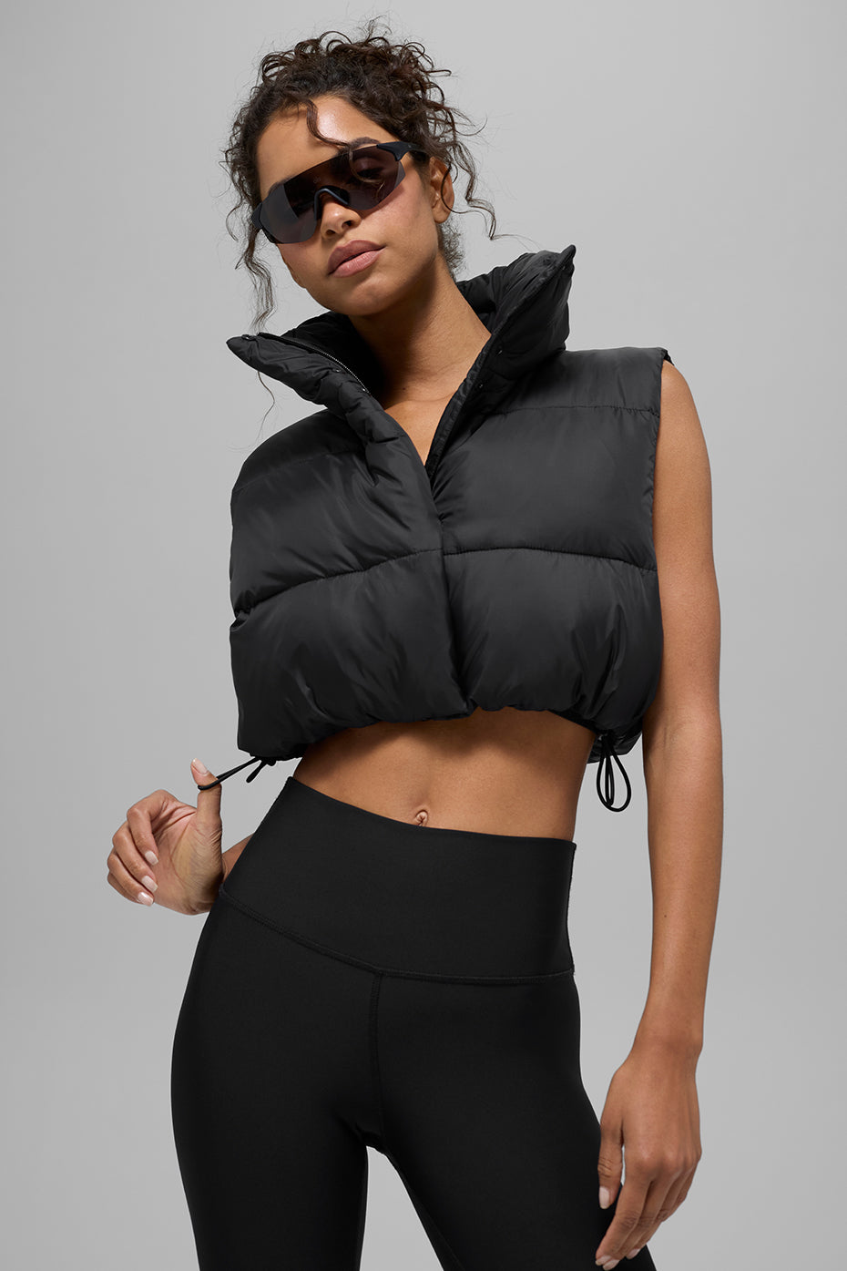 alo Cropped Gold Rush Puffer Vest - Black