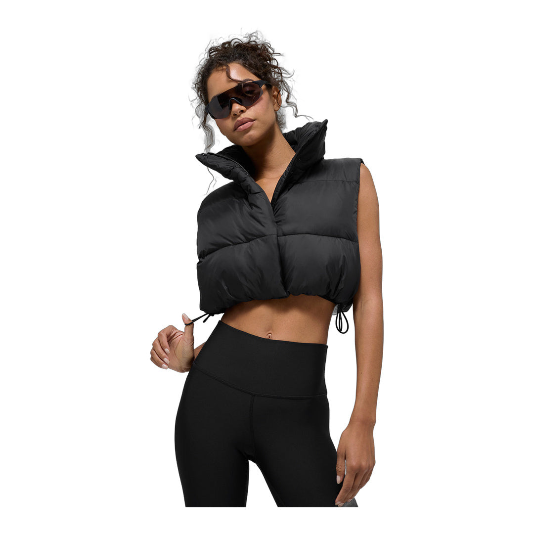 alo Cropped Gold Rush Puffer Vest - Black