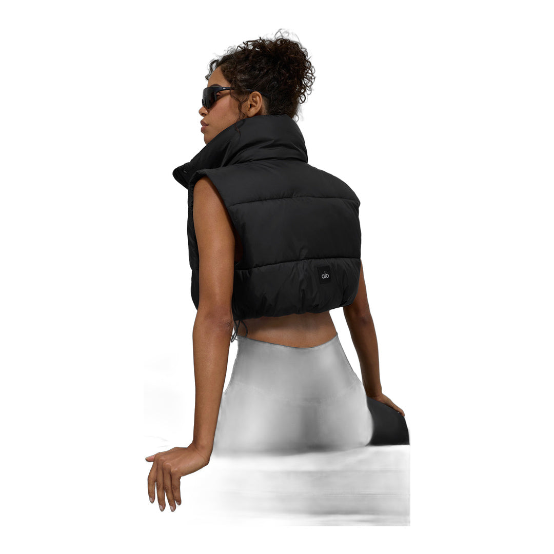 alo Cropped Gold Rush Puffer Vest - Black