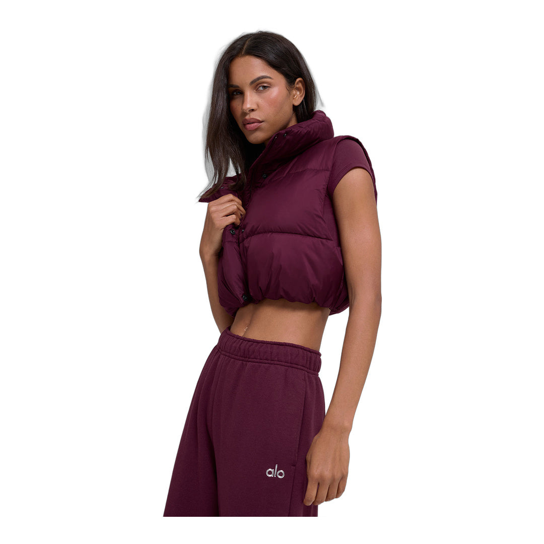 alo Cropped Gold Rush Puffer Vest - Burgundy