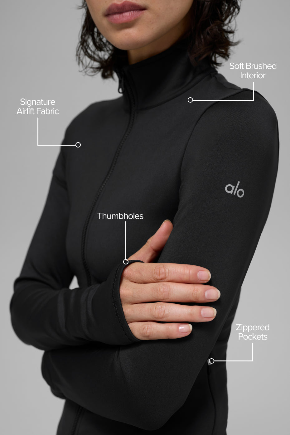 alo Airlift Winter Warm Radiant Full-Zip Jacket - Black