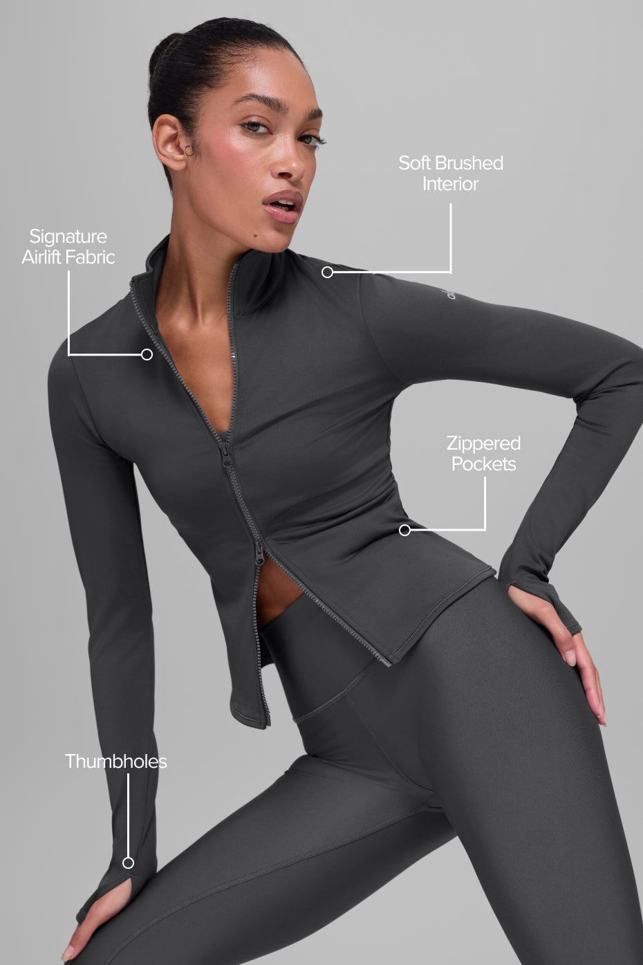 alo Airlift Winter Warm Radiant Full-Zip Jacket - Anthracite
