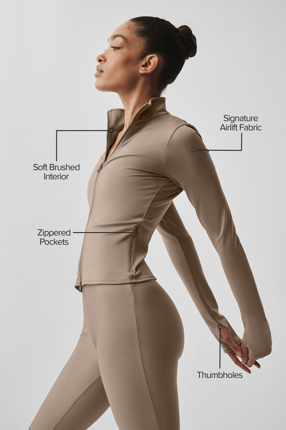 alo Airlift Winter Warm Radiant Full-Zip Jacket - Gravel
