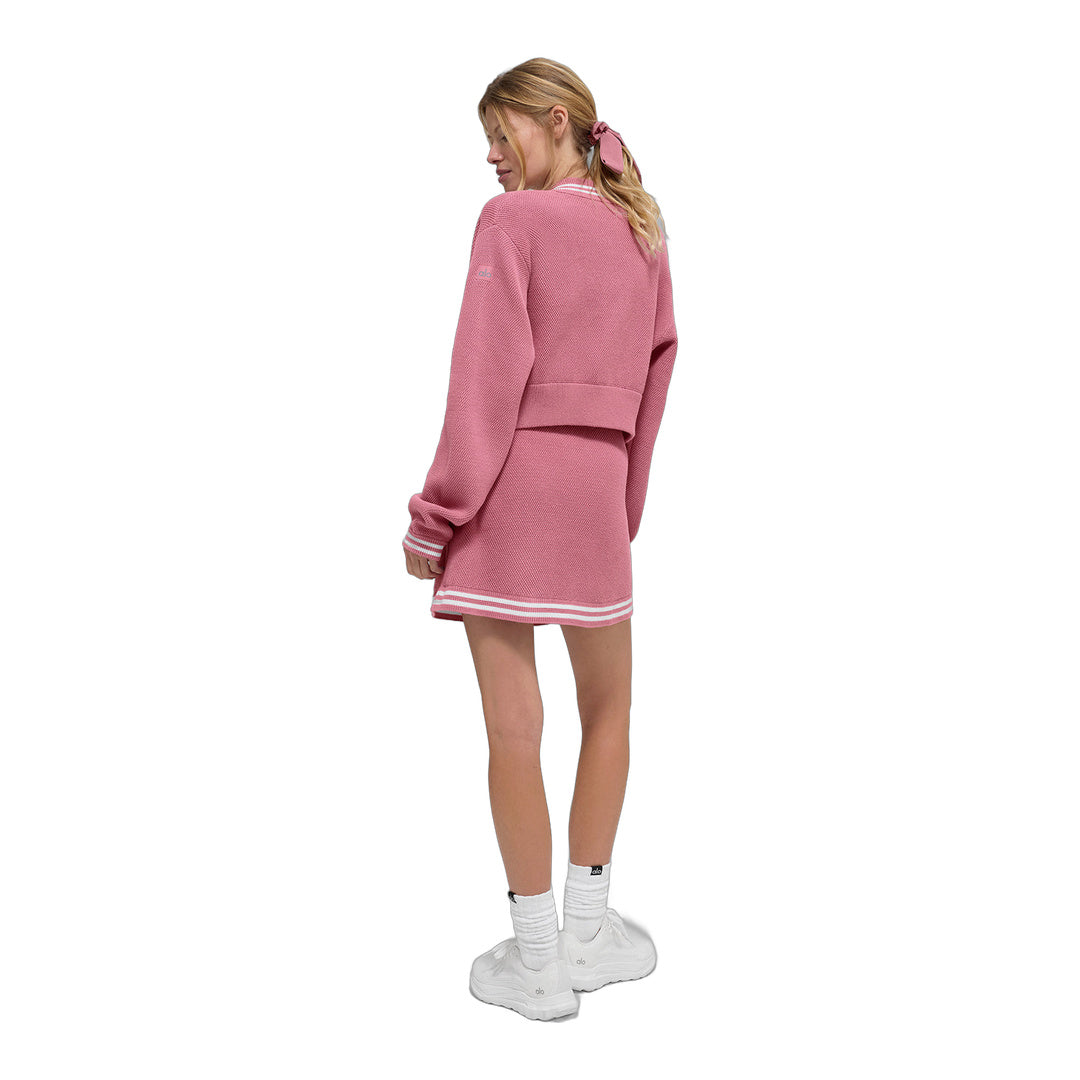 alo Tennis Club Sweater Knit Full Zip Jacket - Pink Wild Rose/White