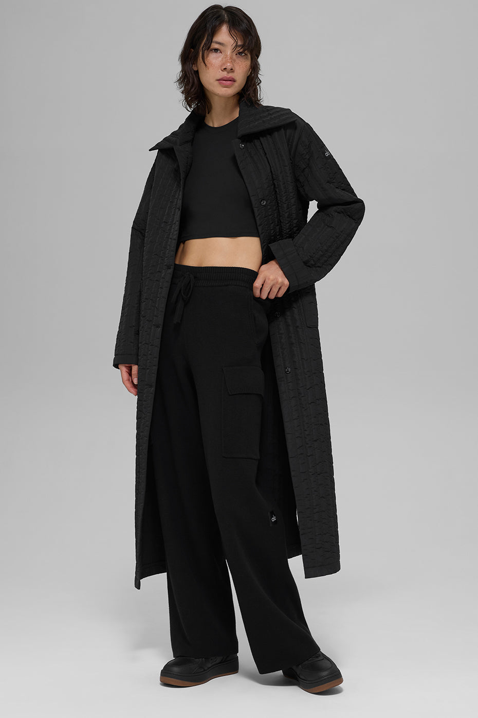 alo Quilted Skyline Long Coat - Black