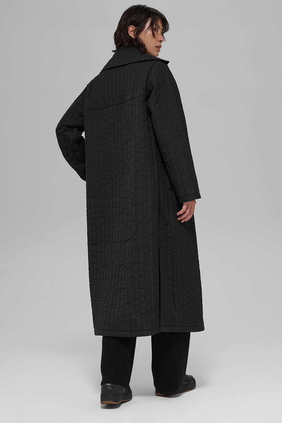 alo Quilted Skyline Long Coat - Black