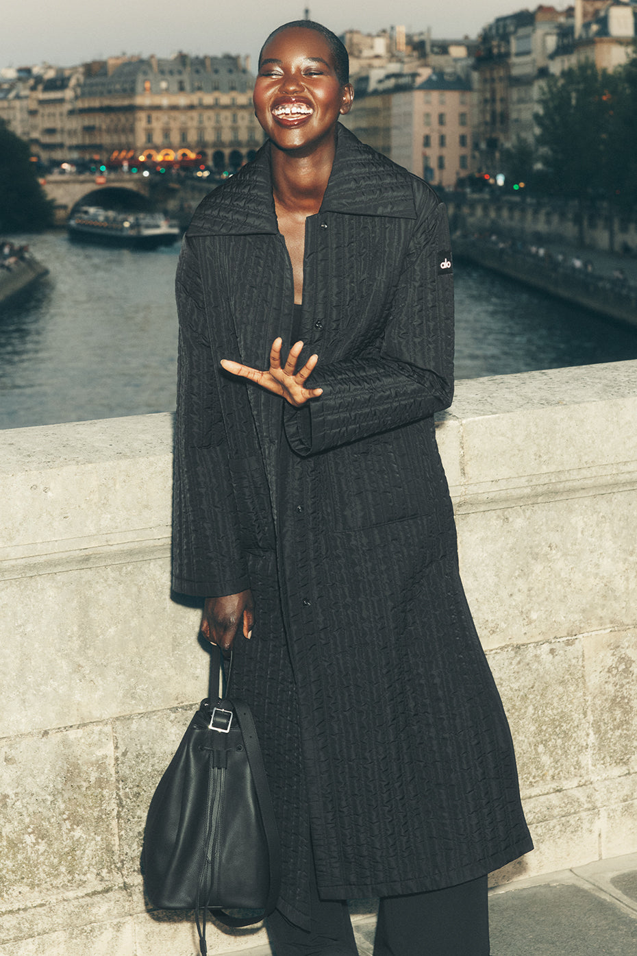 alo Quilted Skyline Long Coat - Black