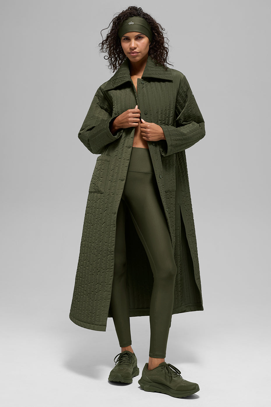 alo Quilted Skyline Long Coat - Green Olive