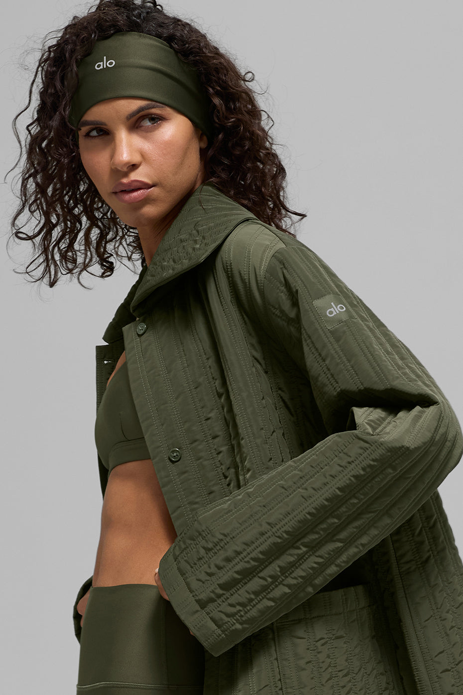 alo Quilted Skyline Long Coat - Green Olive