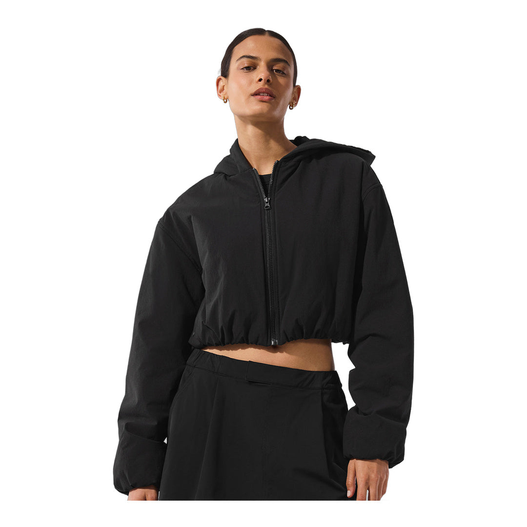 alo Cropped Mountain Peak Full-Zip Hoodie - Black