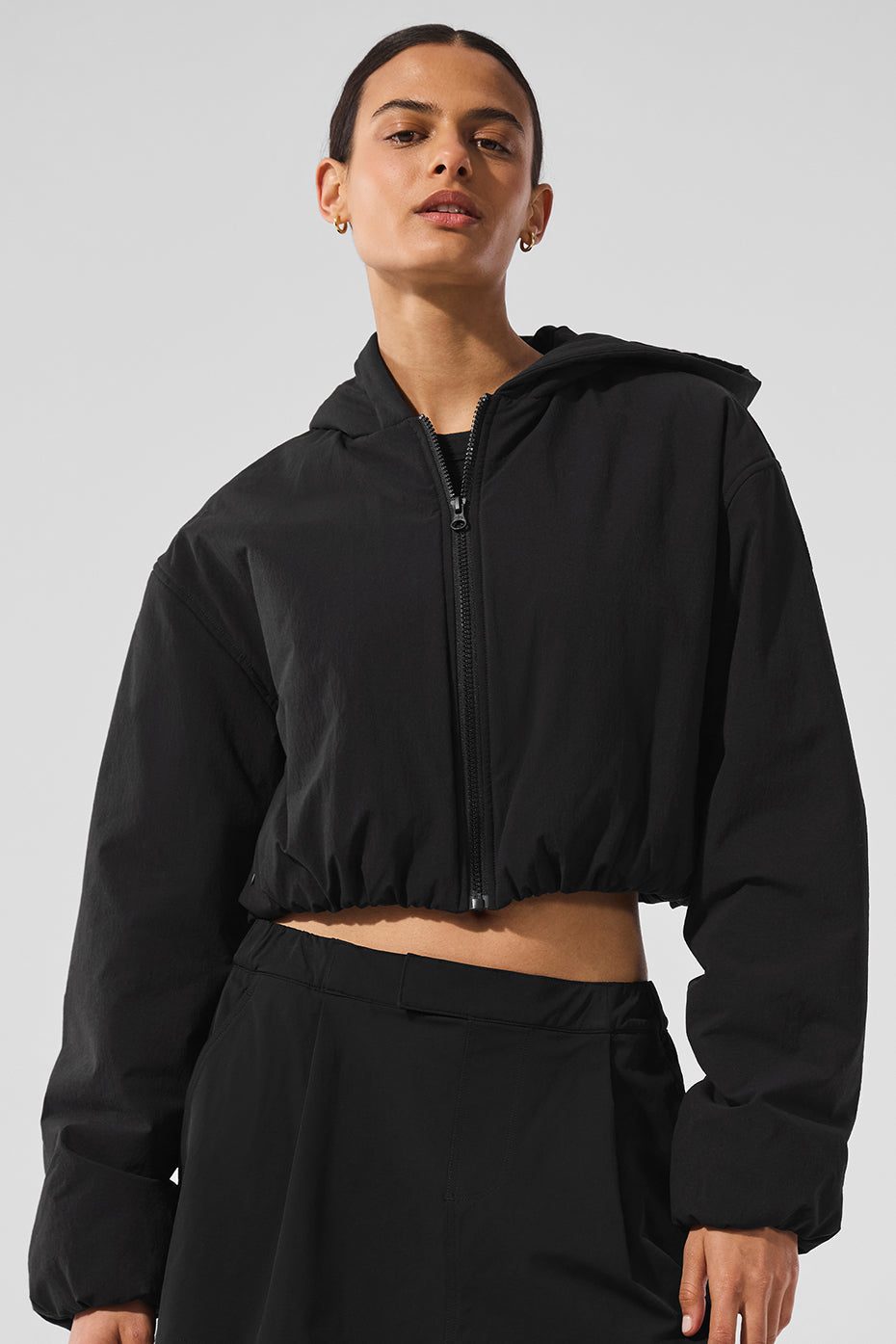 alo Cropped Mountain Peak Full-Zip Hoodie - Black