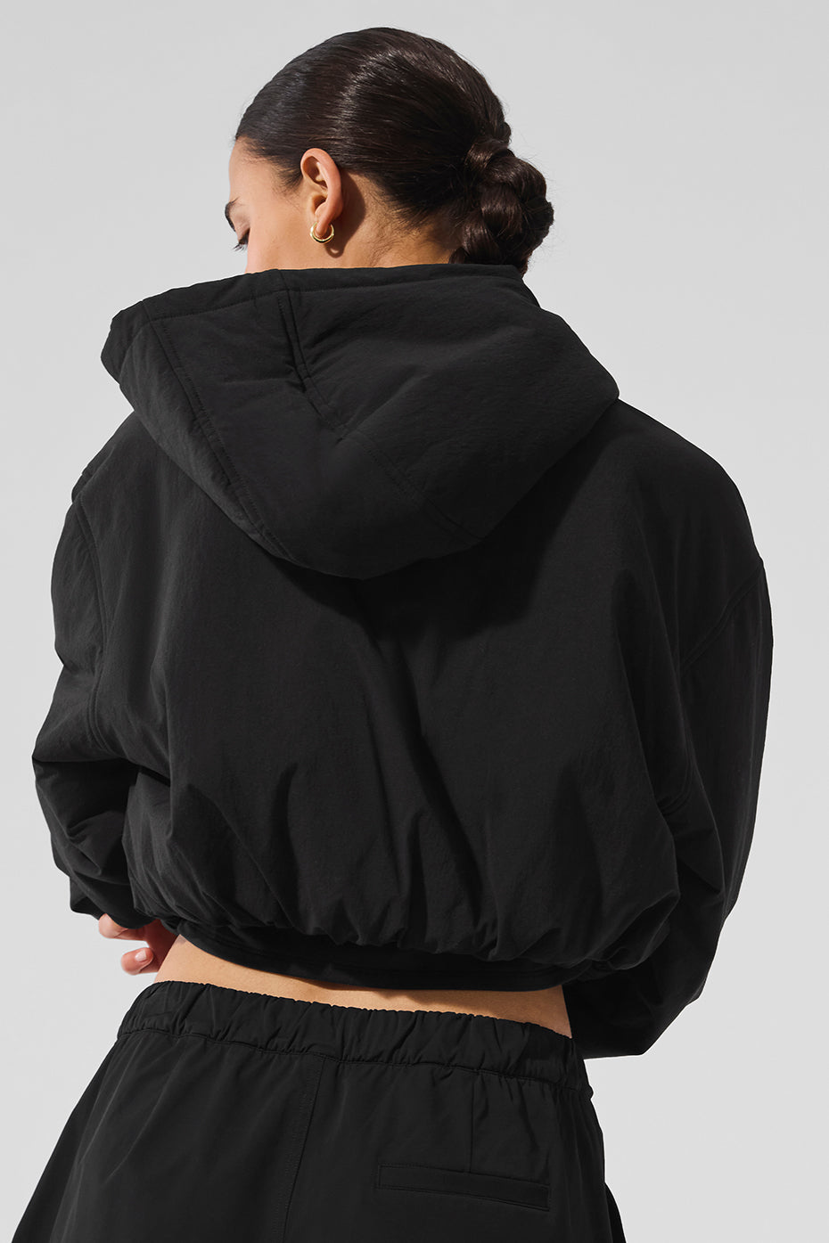 alo Cropped Mountain Peak Full-Zip Hoodie - Black