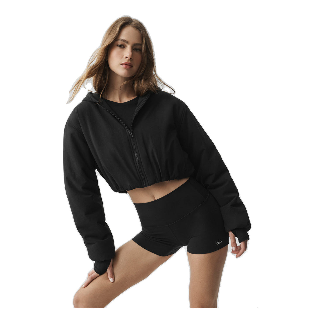 ALO Cropped Mountain Peak Full-Zip Hoodie - Black