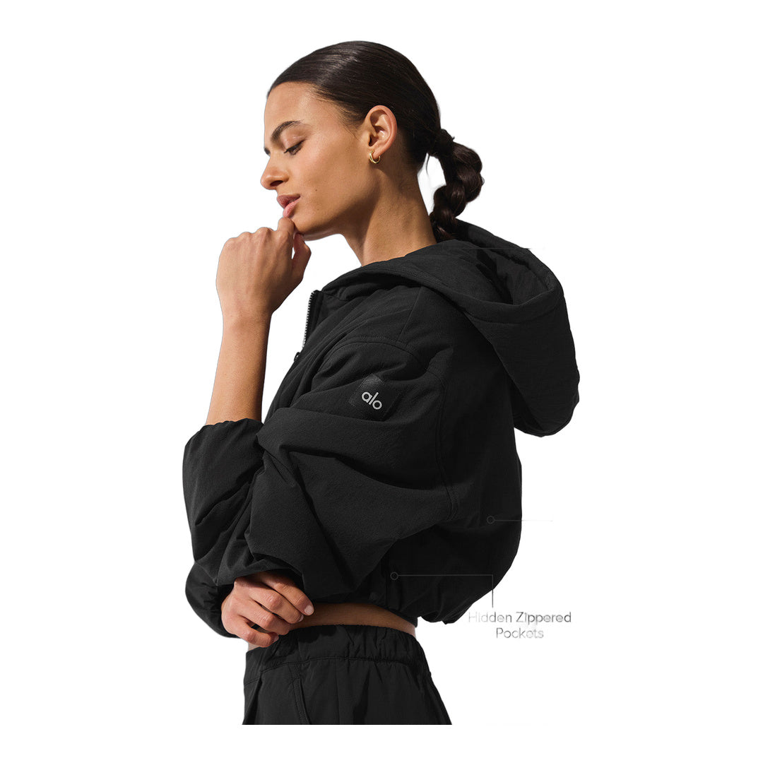 alo Cropped Mountain Peak Full-Zip Hoodie - Black