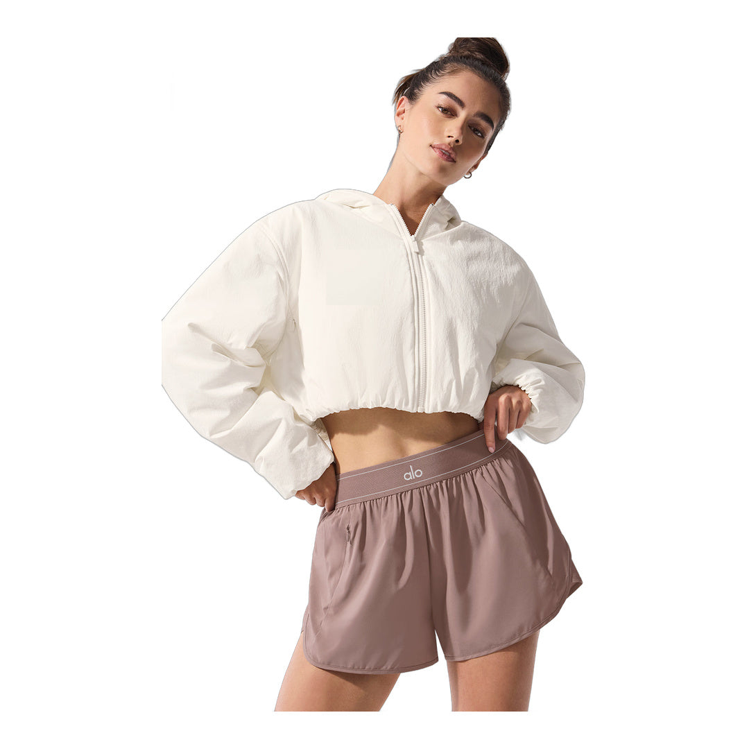 alo Cropped Mountain Peak Full-Zip Hoodie - Ivory