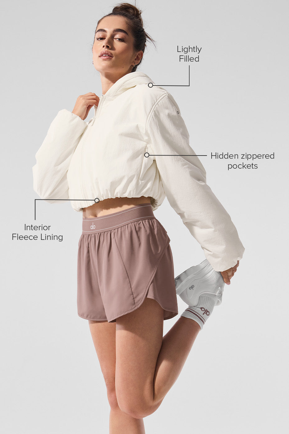 alo Cropped Mountain Peak Full-Zip Hoodie - Ivory