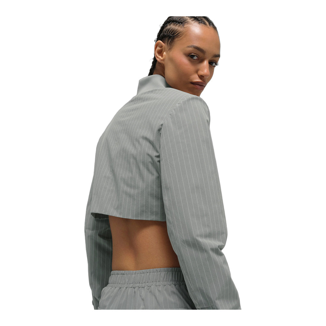 alo Cropped Pinstripe Main Character Full Zip Jacket - Lunar Grey/White