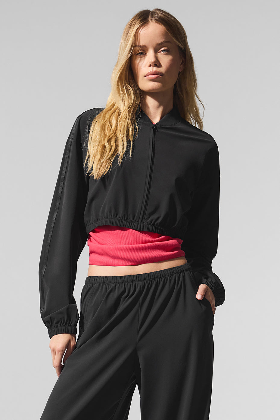 alo Cropped Breezy Full-Zip Cover Up - Black