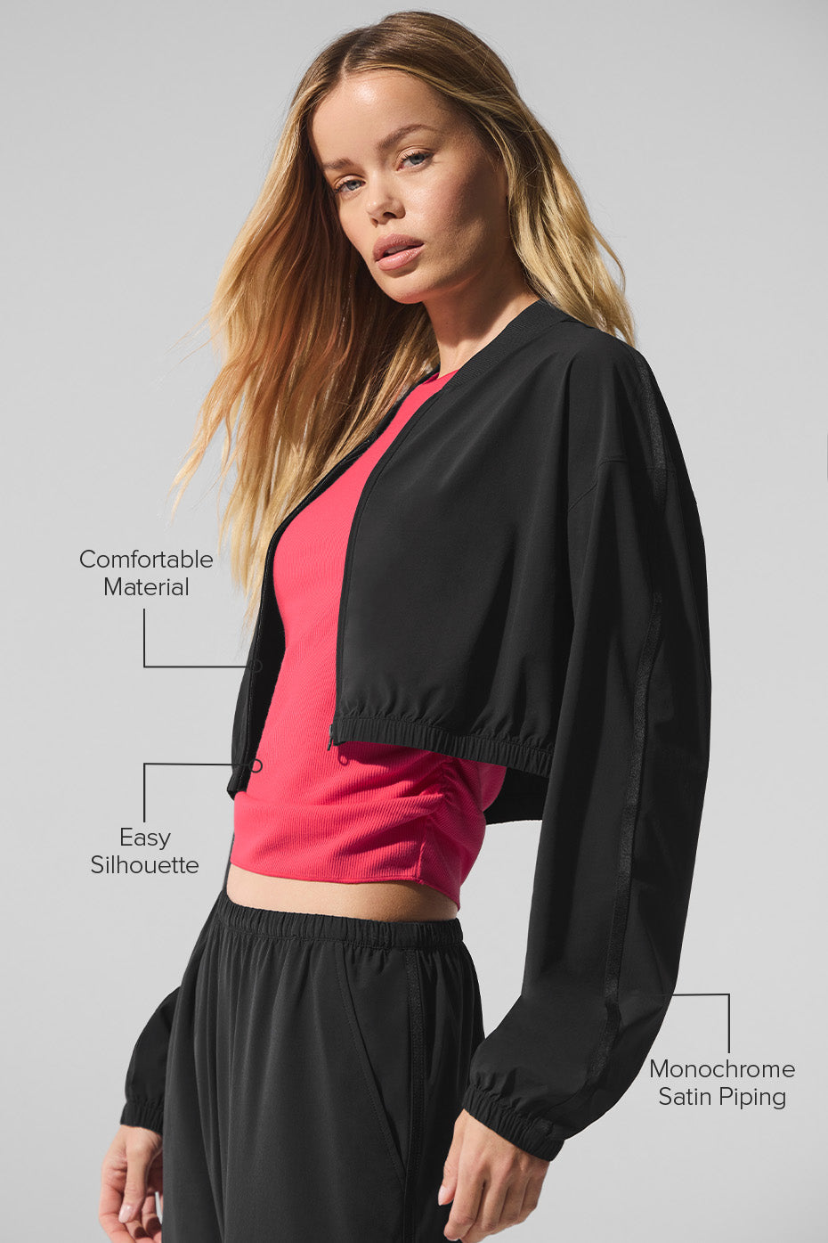 alo Cropped Breezy Full-Zip Cover Up - Black