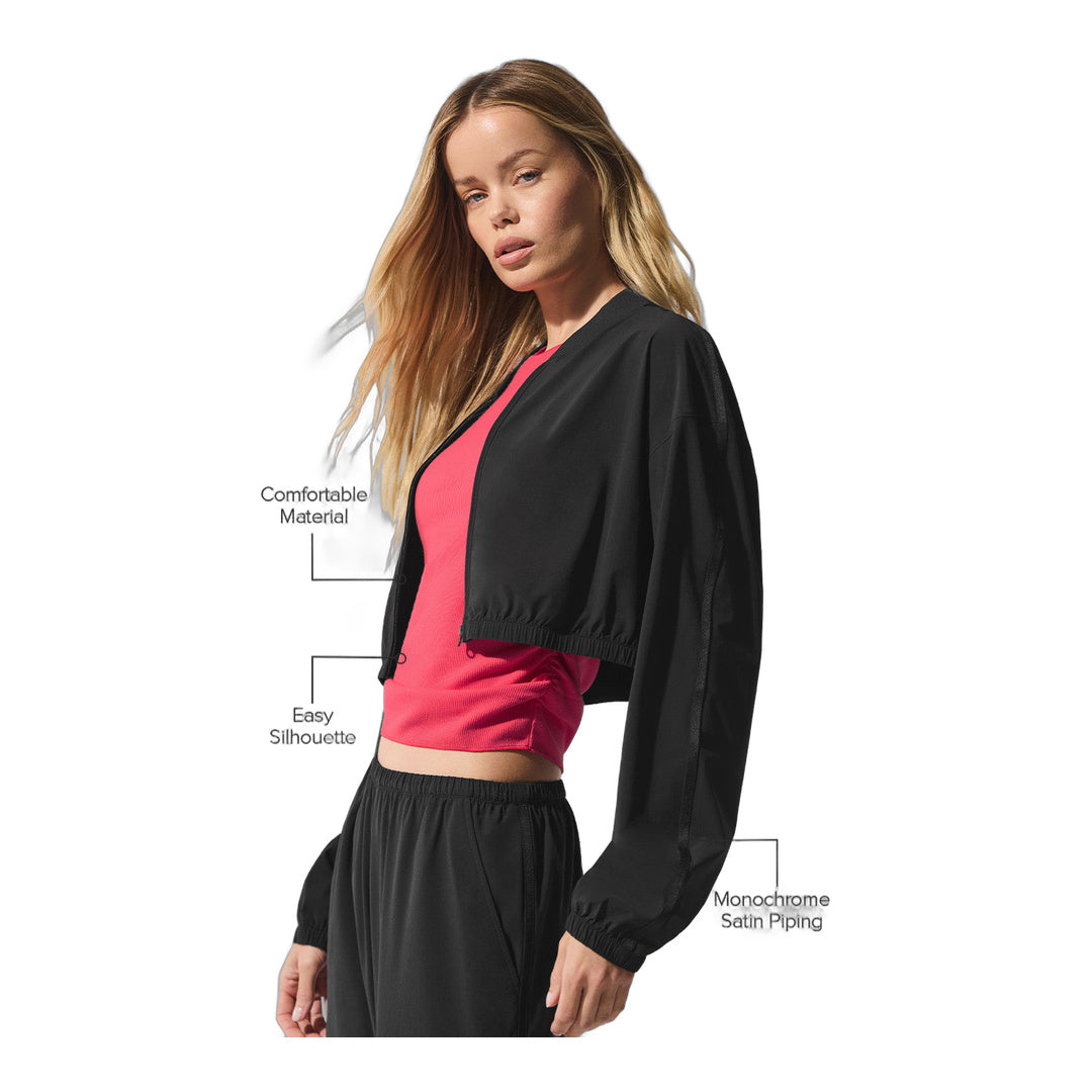 alo Cropped Breezy Full-Zip Cover Up - Black