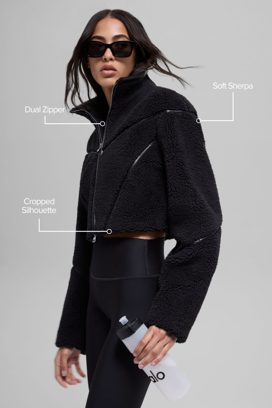 alo Sherpa Cropped Slope Side Jacket - Black