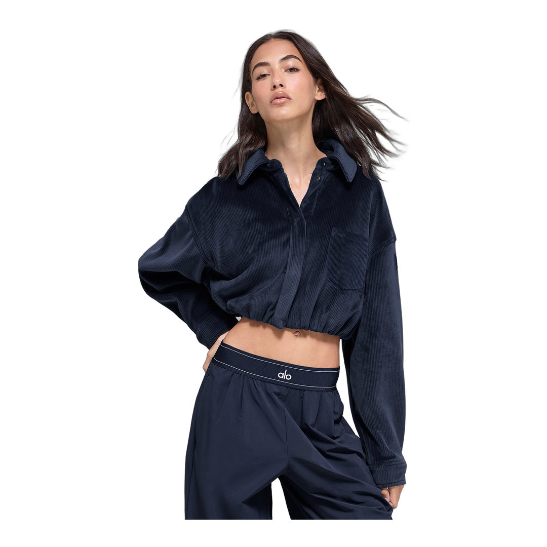alo Ribbed Velour Cropped Mountain Side Jacket - Navy