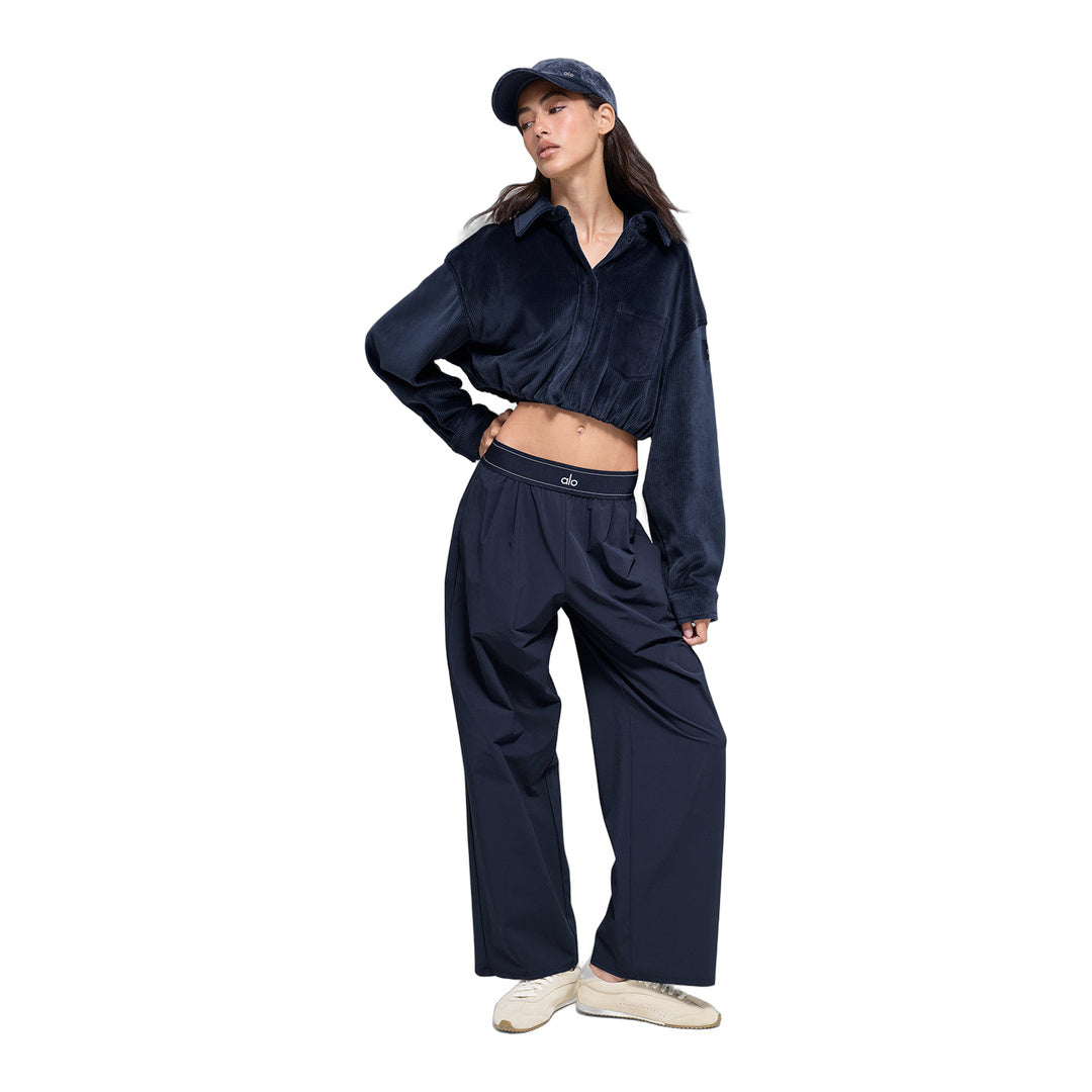 alo Ribbed Velour Cropped Mountain Side Jacket - Navy