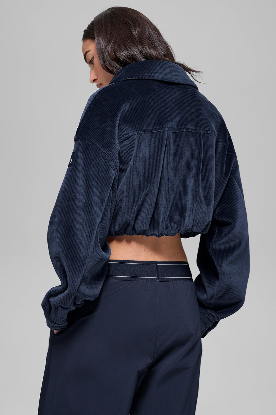 alo Ribbed Velour Cropped Mountain Side Jacket - Navy