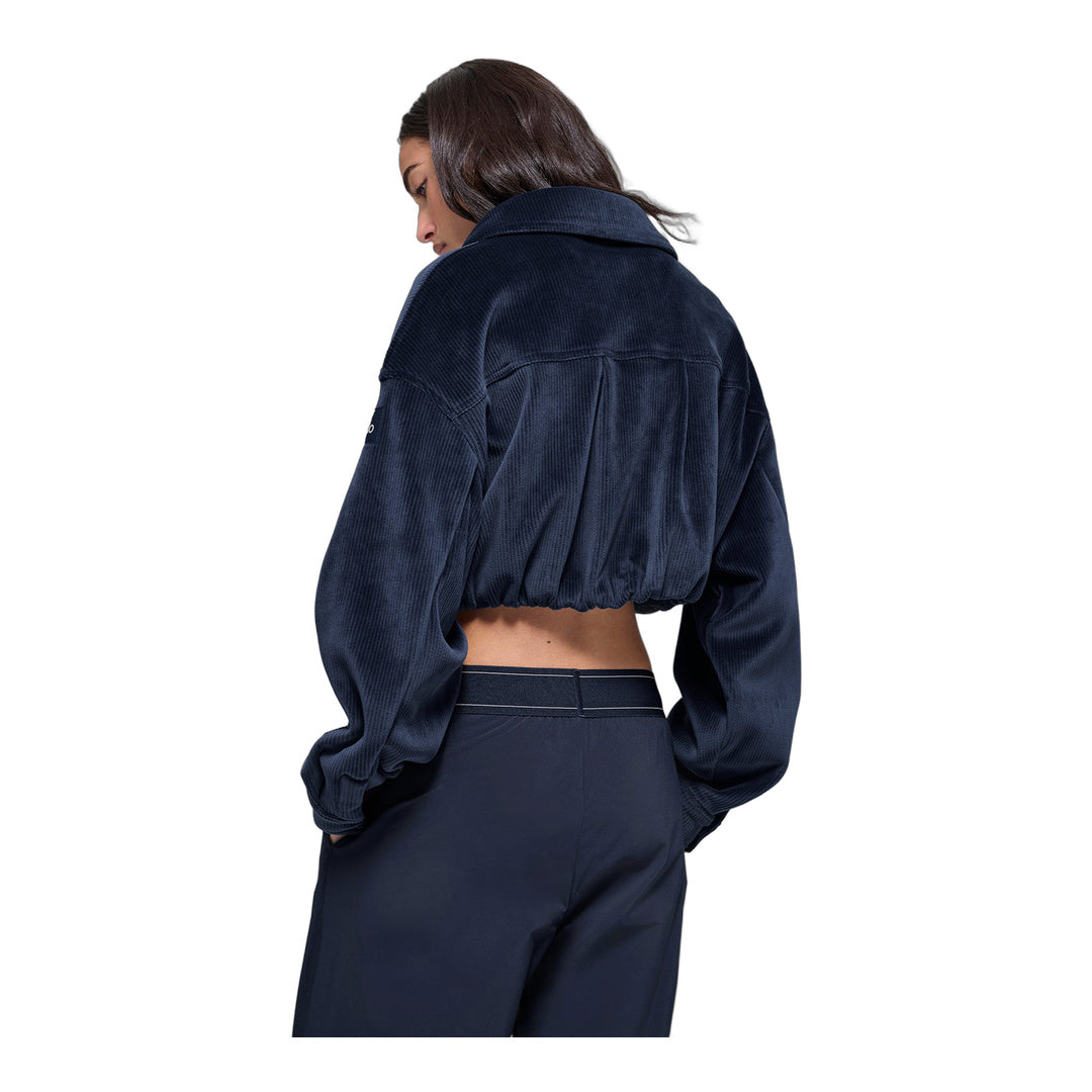 alo Ribbed Velour Cropped Mountain Side Jacket - Navy