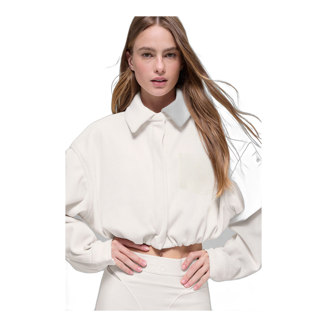alo Ribbed Velour Cropped Mountain Side Jacket - Ivory